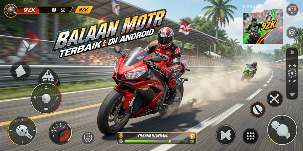 Screenshot utama menampilkan aksi balapan seru di 9ZK.