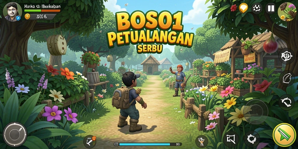 Screenshot utama BOS01 menampilkan gameplay bertani yang seru dan interaktif.
