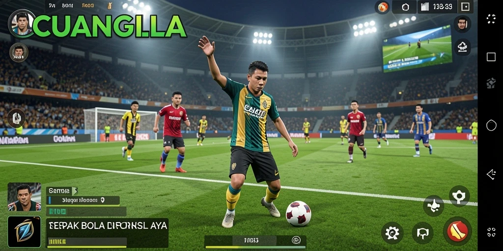 Tampilan gameplay seru dalam CUANGILA yang penuh aksi sepak bola.