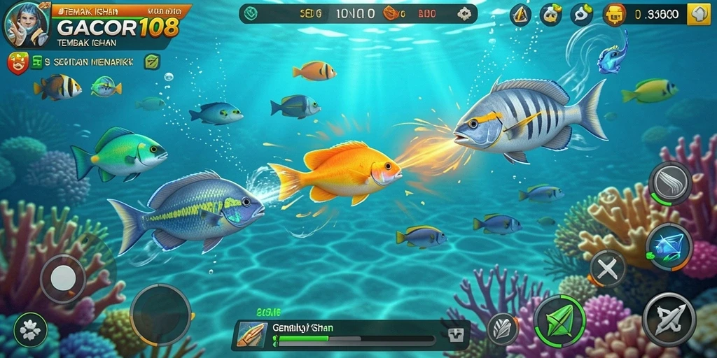 Tampilan gameplay GACOR108 saat menangkap ikan yang beragam.