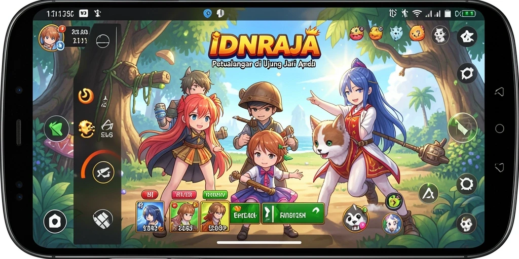 Tampilan gameplay IDNRAJA dengan karakter anime yang mengesankan.