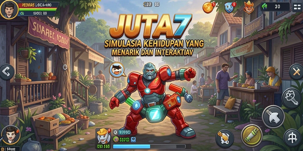 Screenshot utama JUTA7 menampilkan gameplay simulasi yang menawan.