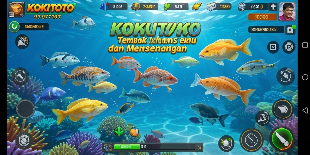 Tangkapan layar gameplay KOKITOTO menunjukkan aksi seru menembak ikan.