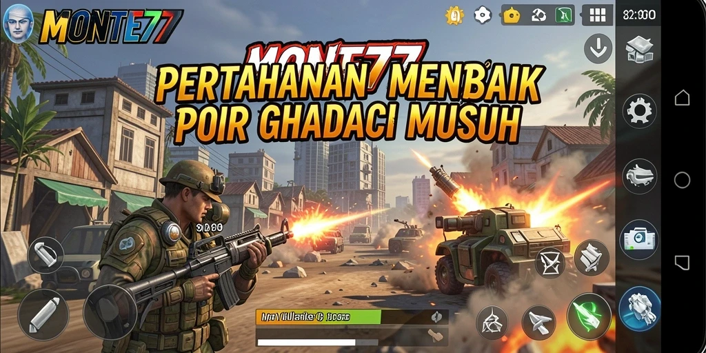 Tampilan gameplay menarik dari MONTE77 dengan menara pertahanan yang strategis.