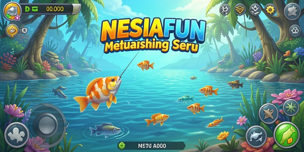 Tampilan gameplay NESIAFUN yang menakjubkan saat memancing.