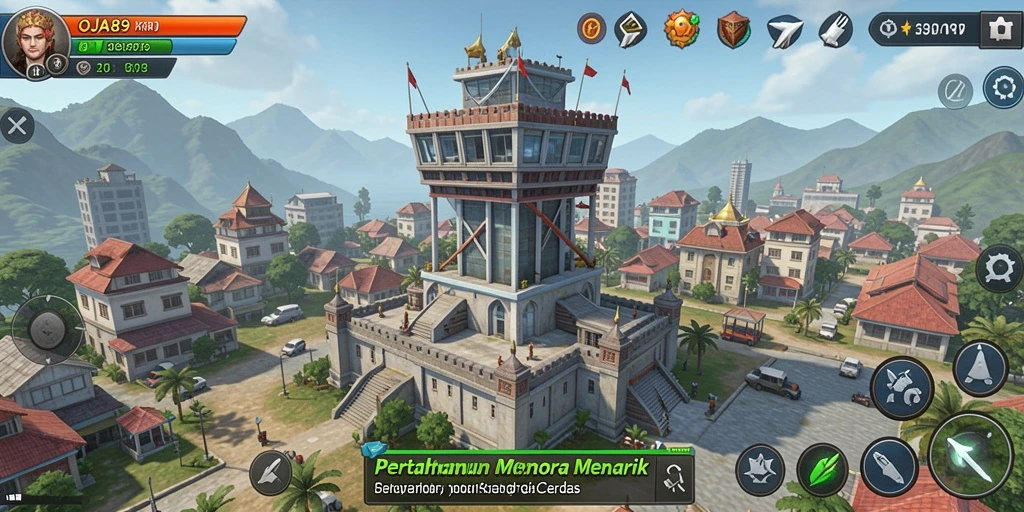 Tampilan gameplay menara pertahanan yang menegangkan dalam OJA89.