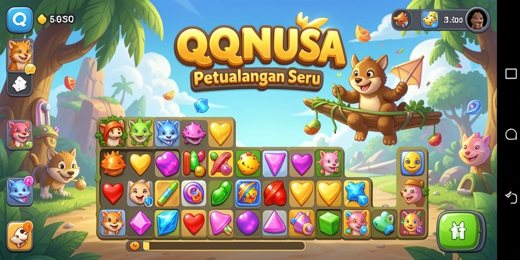 Tampilan gameplay seru dalam QQNUSA dengan variasi tantangan Match-3.