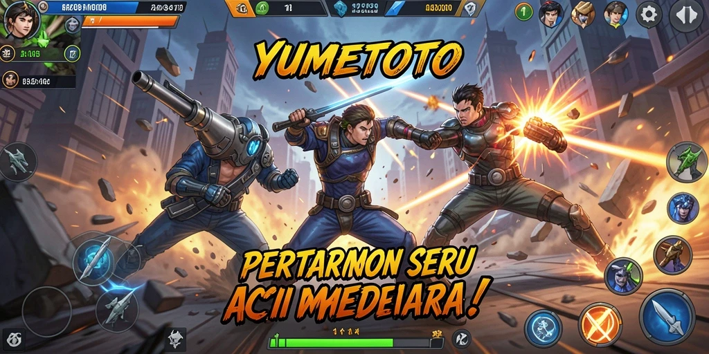 Screenshot YUMETOTO memperlihatkan aksi pertarungan yang cepat dan menegangkan.